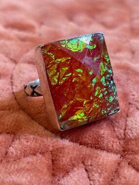 Hand Crafted Orange Opal Silver Statement Ring